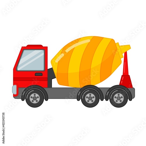 Vector illustration of a concrete mixer in cartoon style.
