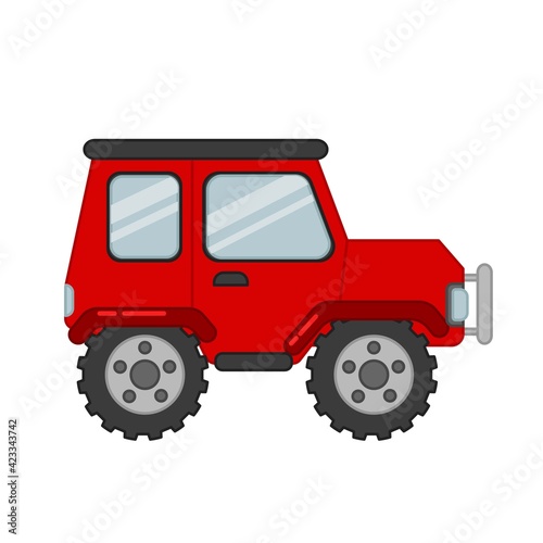 Vector illustration of a red car in cartoon style.
