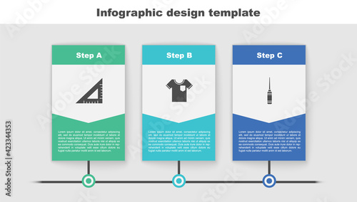 Set Triangular ruler, T-shirt and Awl tool. Business infographic template. Vector