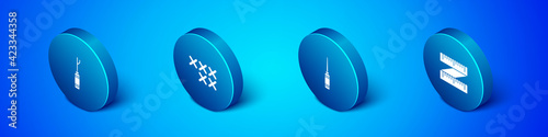Set Isometric Awl tool, , Tape measure and Adjustable embroidery hoop icon. Vector