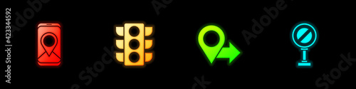 Set City map navigation, Traffic light, Location and Stop sign icon. Vector