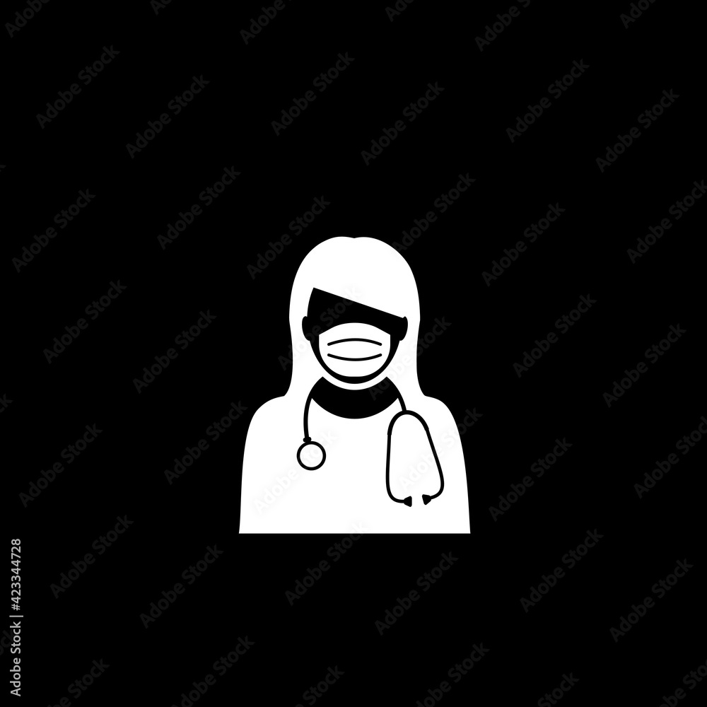 Female doctor icon isolated on dark background Female doctor icon isolated on dark background