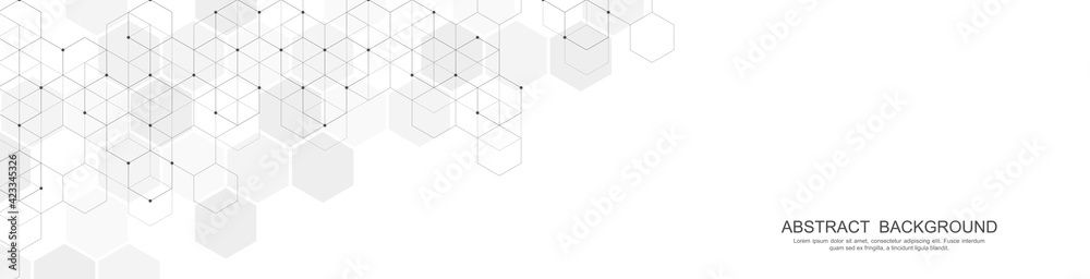 Banner design template. Abstract background with geometric shapes and hexagon pattern. Vector illustration for medicine, technology or science design