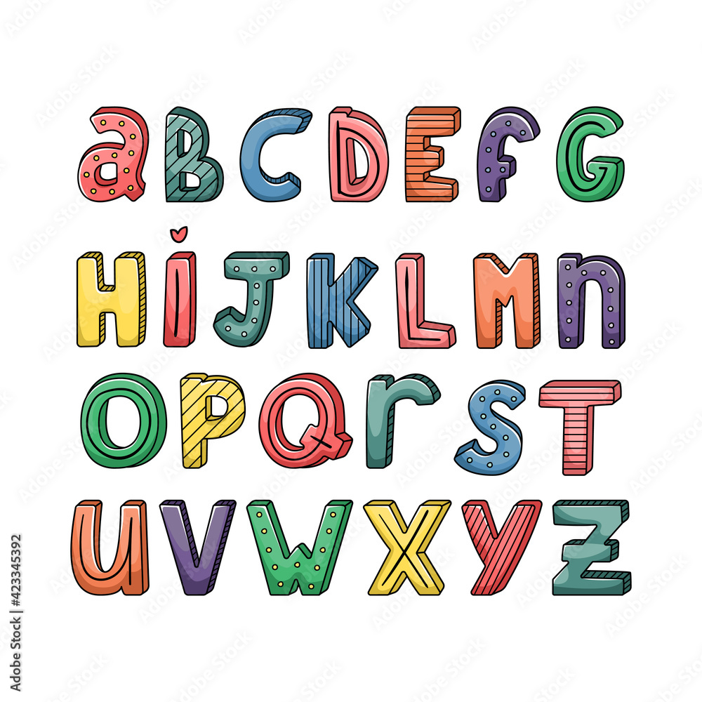 Vector English alphabet with hand-drawn letters with stripes and dots. typography set Vector English alphabet with hand-drawn letters with stripes and dots. typography set