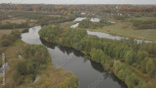 Aerial view of river Snov in autumn near village of Sednev, Chernihiv region, Ukraine. photo