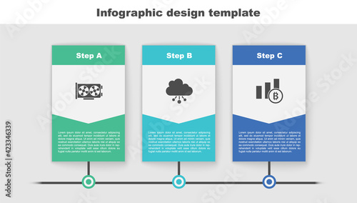 Set Video graphic card, Cryptocurrency cloud mining and Pie chart infographic bitcoin. Business infographic template. Vector