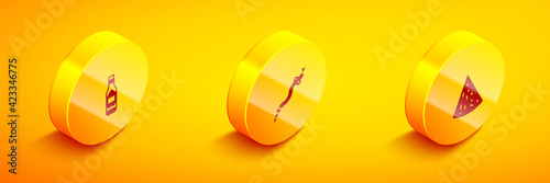 Set Isometric Tabasco sauce, Snake and Nachos icon. Vector
