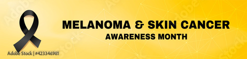 May is National Melanoma and Skin Cancer Awareness Month. Concept with black Ribbon. Banner template. Vector illustration.