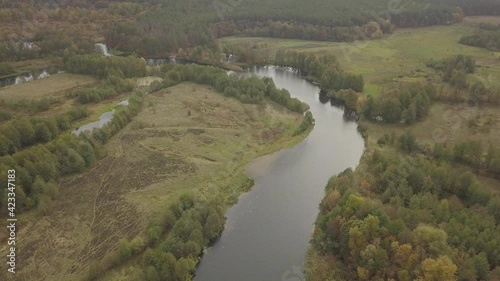 Aerial view of river Snov in autumn near village of Sednev, Chernihiv region, Ukraine. photo