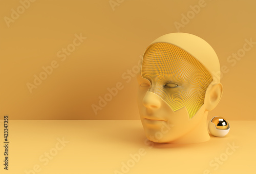 3D Rendered Illustration of a Human Face Design.