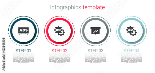 Set Advertising, Social media marketing, Board with graph chart and . Business infographic template. Vector