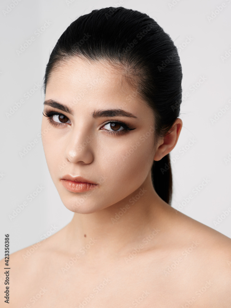 brunette naked shoulders facial makeup cropped view studio brunette naked shoulders facial makeup cropped view studio