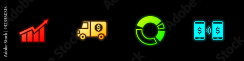 Set Financial growth increase, Armored truck, Pie chart infographic and Money payment transfer icon. Vector