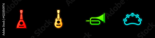 Set Balalaika, Guitar, Trumpet and Tambourine icon. Vector