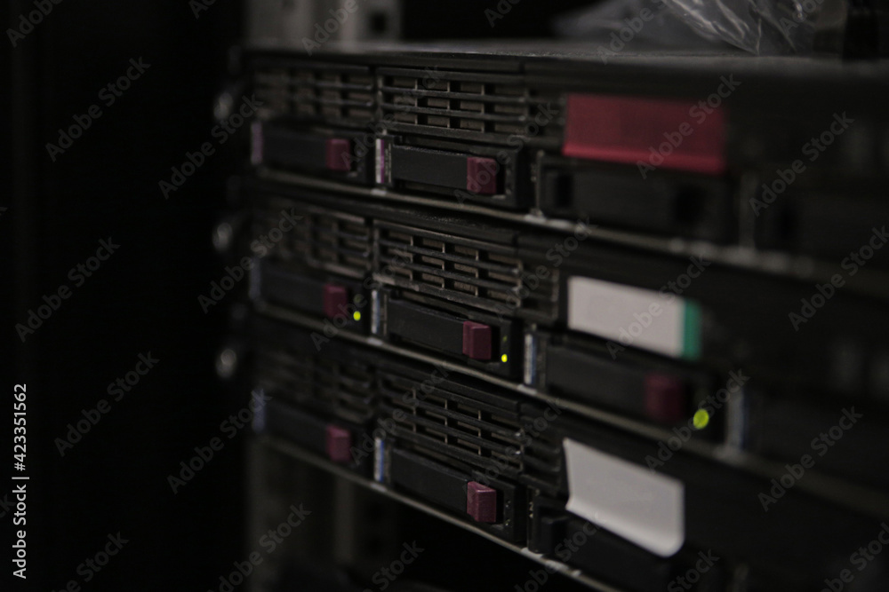 Panel row of servers located in the data center vertical selective center