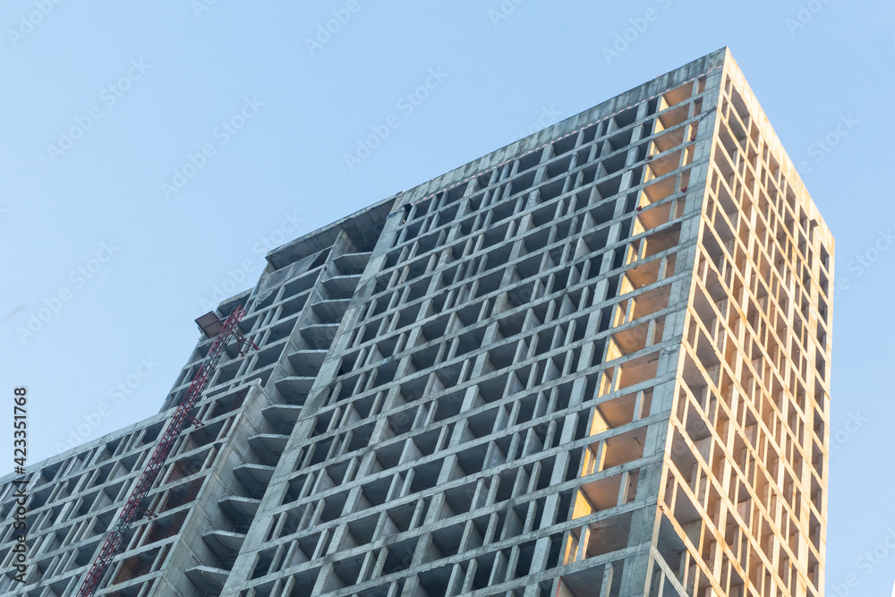 Fototapeta premium residential building construction cement foundation sky background engineering design