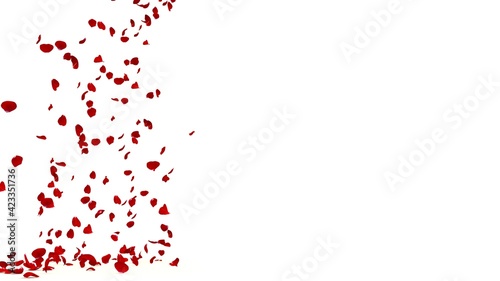 Red rose petals fly from the side and fall to the floor. Banner format. Free space for your ideas, design
