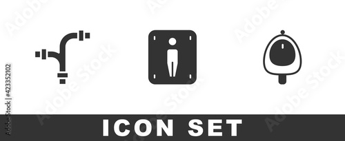 Set Industry metallic pipe, Male toilet and Toilet urinal or pissoir icon. Vector