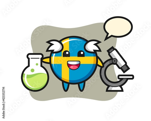 Mascot character of sweden flag badge as a scientist
