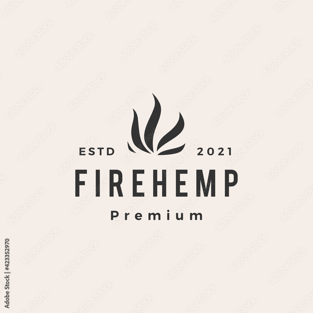 fire cannabis hemp flame hipster vintage logo vector icon illustration