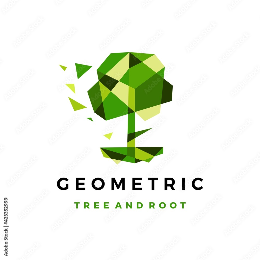 geometric tree root polygonal tech logo vector icon illustration