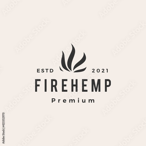 fire cannabis hemp flame hipster vintage logo vector icon illustration