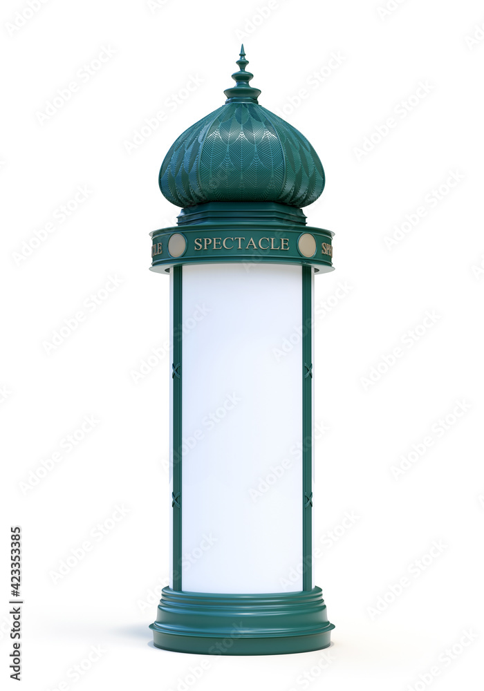 Colonne Morris, support publicitaire traditionnel pour les théâtres - Rendu 3D Colonne Morris, support publicitaire traditionnel pour les théâtres - Rendu 3D