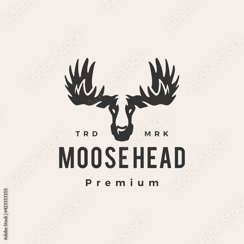moose head hipster vintage logo vector icon illustration