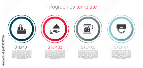 Set Hotel reception desk, Covered with tray, Telephone handset and Bellboy hat. Business infographic template. Vector