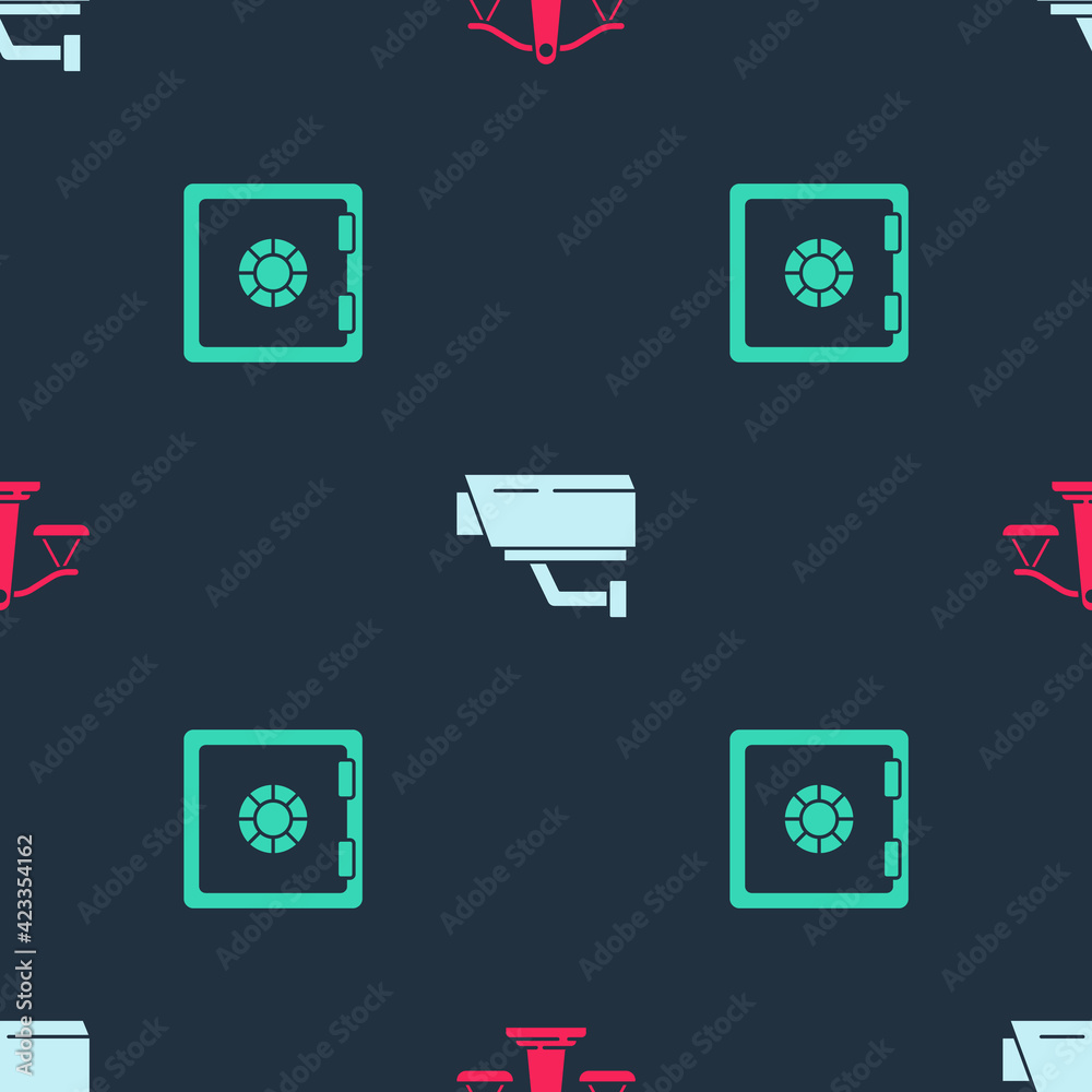 Set Scales of justice, Security camera and Safe on seamless pattern. Vector Set Scales of justice, Security camera and Safe on seamless pattern. Vector
