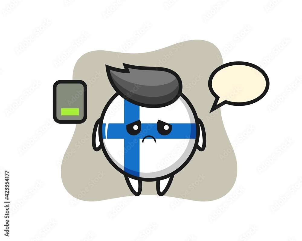finland flag badge mascot character doing a tired gesture finland flag badge mascot character doing a tired gesture