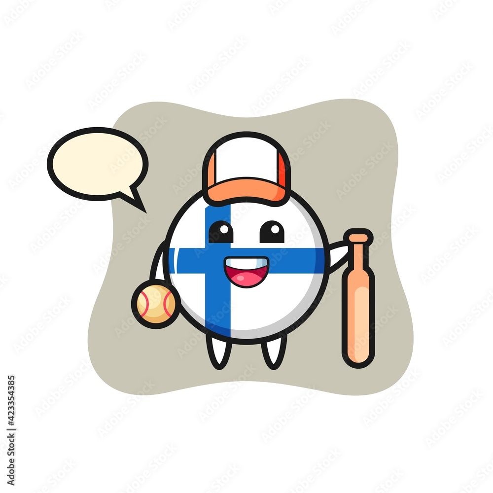Cartoon character of finland flag badge as a baseball player Cartoon character of finland flag badge as a baseball player