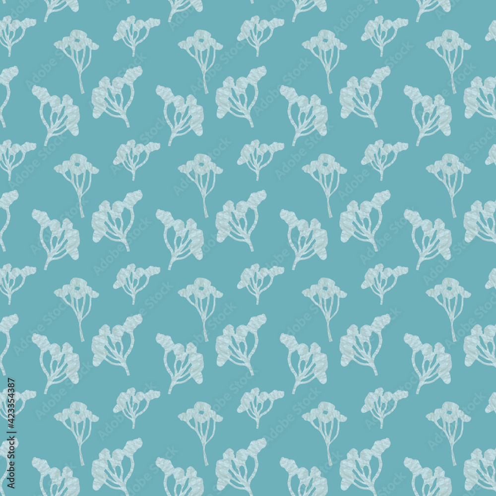 Floral seamless pattern with blue grass. Hand drawn style. Nature illustration on turquoise. Perfect for paper, textile, wrapping and decoration. Floral seamless pattern with blue grass. Hand drawn style. Nature illustration on turquoise. Perfect for paper, textile, wrapping and decoration.