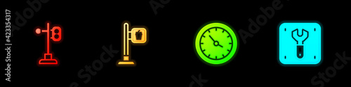 Set Train traffic light, Cafe and restaurant location, station clock and Repair of railway icon. Vector
