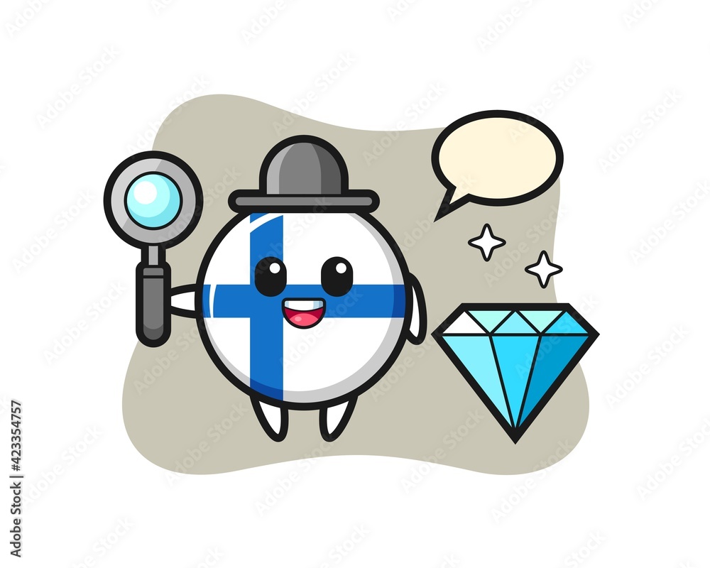 Illustration of finland flag badge character with a diamond