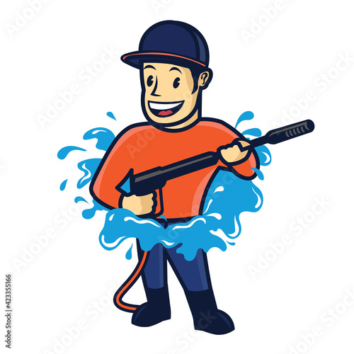 Washerman vector illustration logo perfect for cleaning service and car wash business logo photo