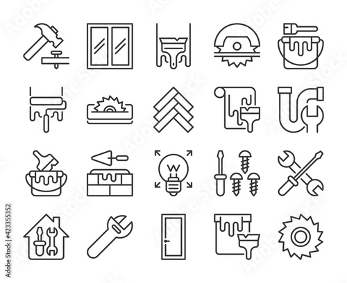 Set of Home Repair Line Icons. Vector Illustration. Editable Stroke, 64x64 Pixel Perfect.
