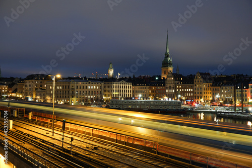 Long exposure night photo of Sweden's capital city, Stockholm