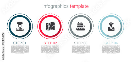 Set Cook, Folded map, Cruise ship and Tourist. Business infographic template. Vector