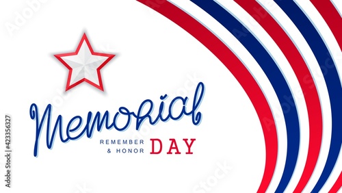 Memorial Day. National USA holiday. United States of America patriotic background design. Handwritten calligraphy lettering. Vector template