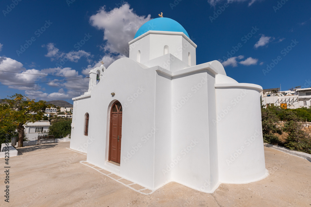 View of the Agios Nikolaos - Analipsi church, Paros Island, Greece.