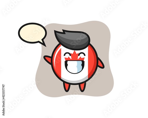 canada flag badge cartoon character doing wave hand gesture