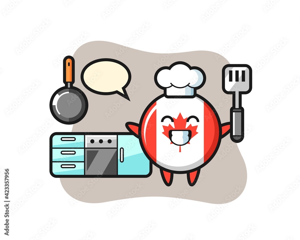 canada flag badge character illustration as a chef is cooking