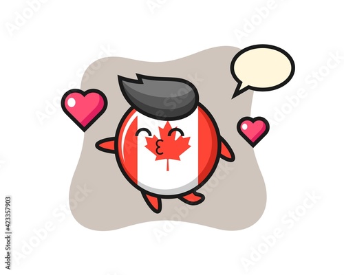 canada flag badge character cartoon with kissing gesture