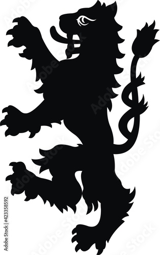 Heraldic lion vintage illustration. Black white silhouette