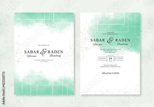 Geometric line and watercolor abstract for minimalist wedding invitation template