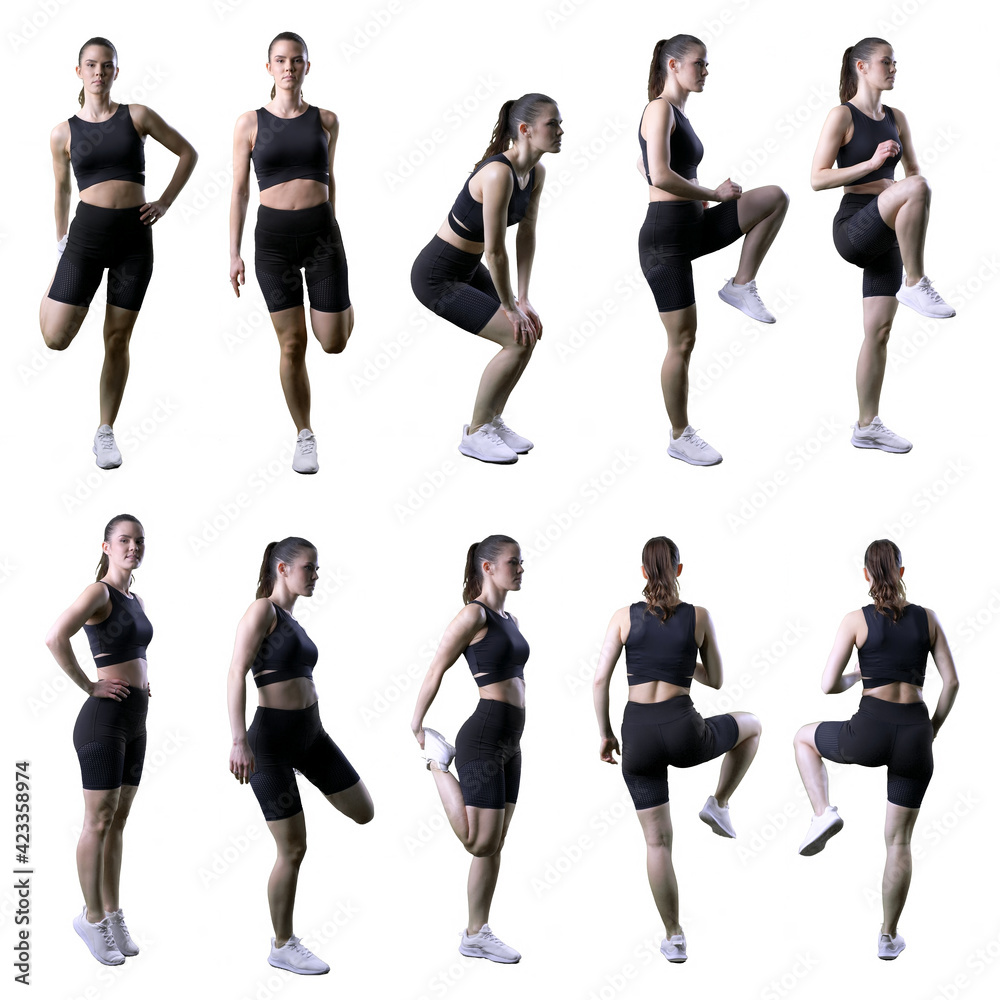 Collection of various different legs hips or ankle stretching warm up
