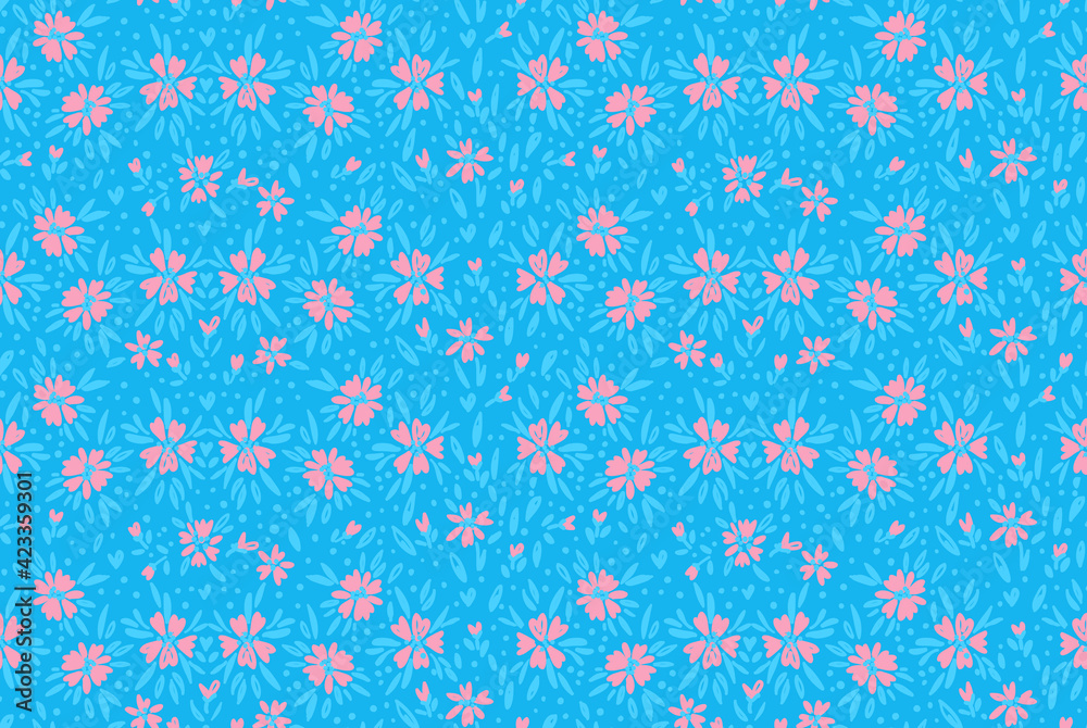 Floral ditsy daisy seamless pattern in millefleurs and liberty style. Vintage tiny floral print for pastel colored. Suitable for childrens lingerie and clothing, summer dresses Repeating doodle vector