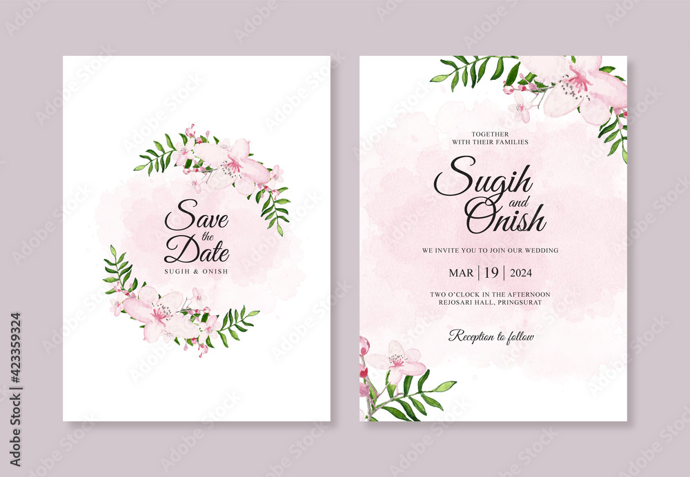 Hand painted watercolor floral for a minimalist wedding invitation