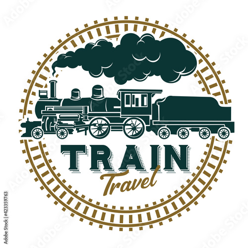 Locomotive Steam Train illustration  in vintage style, perfect for vintage store, pin, badge, antique store, and retro lover club logo 